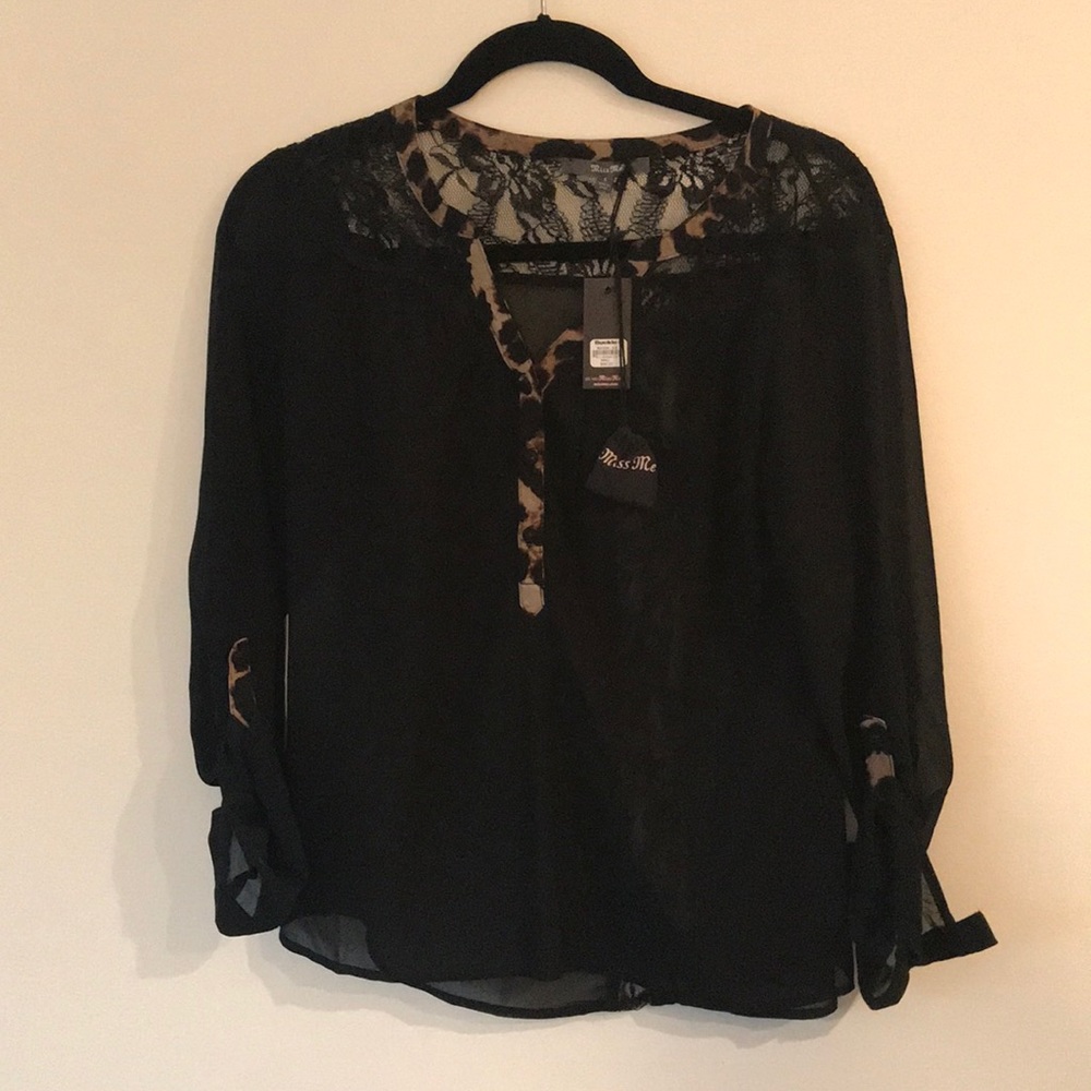 Black Blouse with Leopard Details